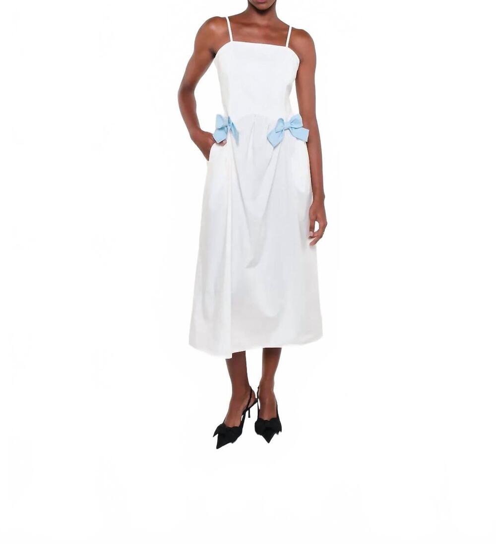 NEW THE LULO PROJECT maddy poplin midi dress in off white